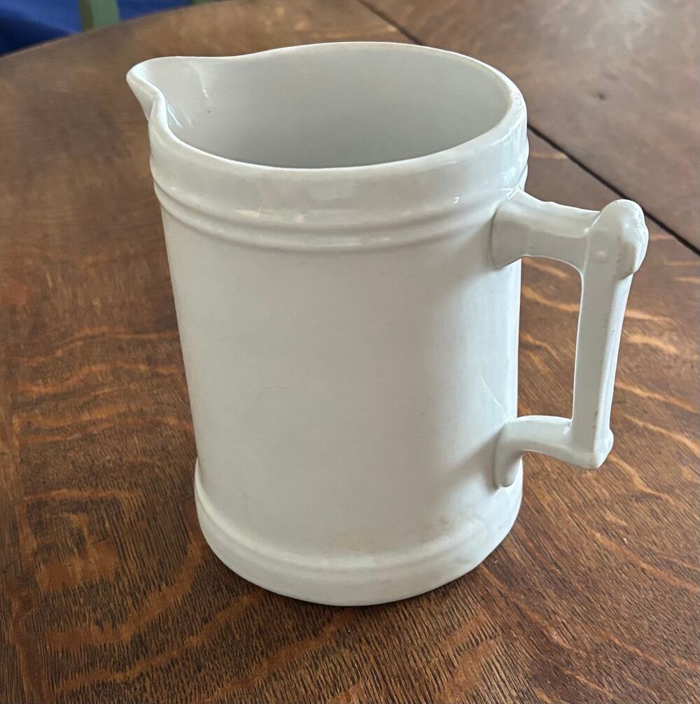 Antique English Stone China Ironstone Water Pitcher Terra Nova White Farm Jug